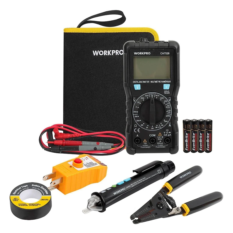 Kit de testeur électrique WorkPro 5 pièces, multimètre numérique, détecteur NCV, testeur de réceptacle GFCI, décapant de fil