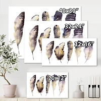 Designart Boho Ethnic Dark Gray Feathers I Canvas Wall Art