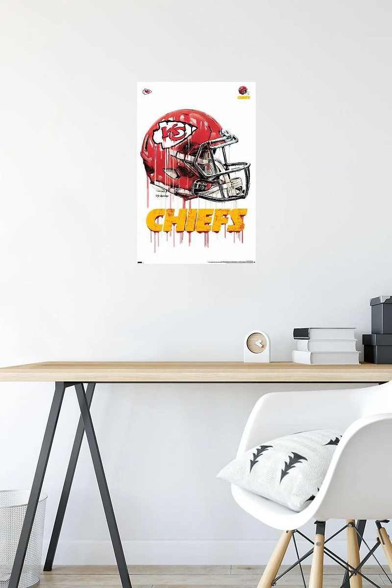 NFL Kansas City Chiefs - Drip Helmet 20 Wall Poster, 14.725" x 22.375" Framed