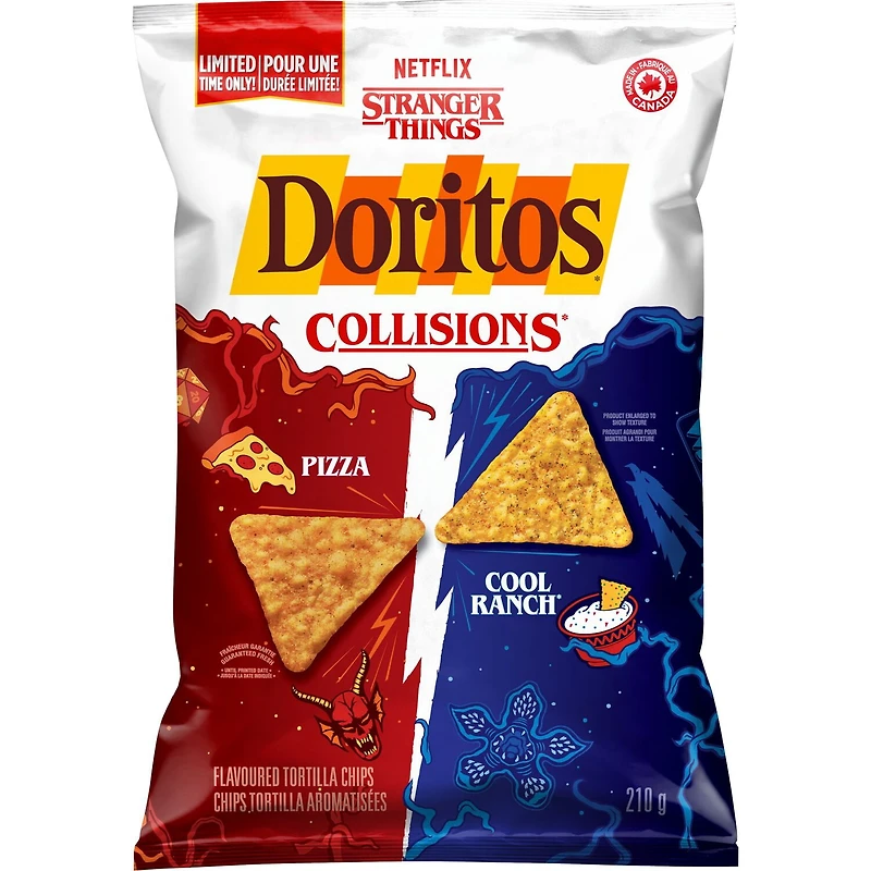 Doritos Collisions Pizza and Cool Ranch Flavoured Tortilla Chips.