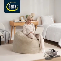 Serta Big Round Lounger Foam Filled Bean Bag Chair, Sand, 36" D x 20" H