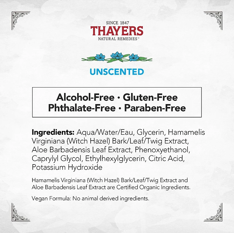 THAYERS Tonique Visage Non Parfumé Pétale de Rose Sans alcool formule à l'hamamélis et à l'aloès Format voyage 89ml