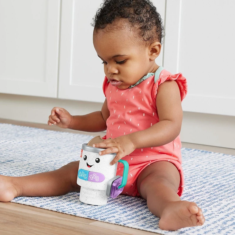 Fisher-Price Laugh & Learn Wake Up & Learn Coffee Mug Baby & Toddler Toy with Music & Lights, Brown/Green