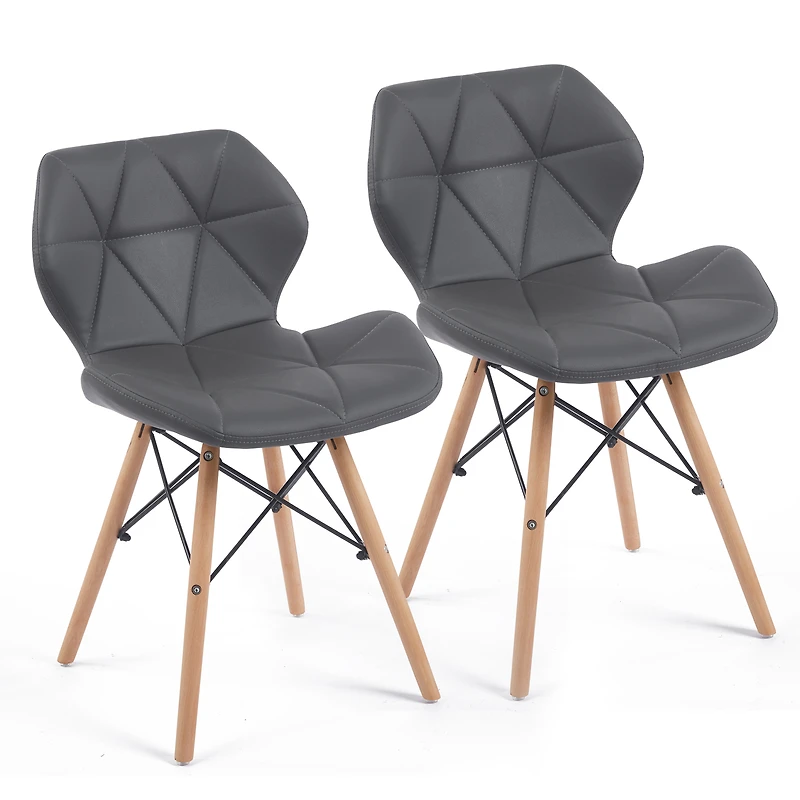 Noble House Modern Dining Chair with Backrest,High-Resilience Sponge Filling and PU Leather Surface,Set of 2 (Grey)