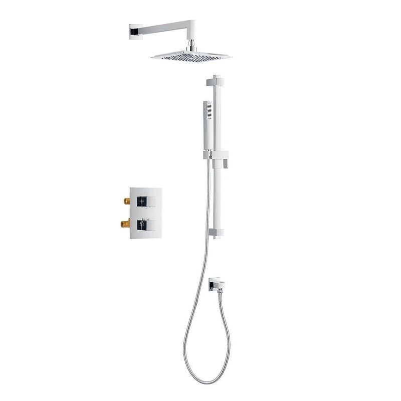 Square 3-functions thermostatic valve. handheld handshower and showerhead, or simultaneously
