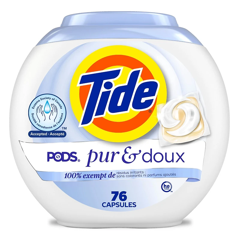Tide Capsules Pur & Doux Détergent à Lessive Pacs de Savon, Tide Capsules Détergent à Lessive, Pacs de Détergent à Lessive, Détergent à Lessive en Capsules, 76 Unités