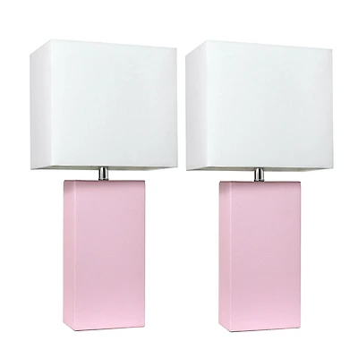 Ensemble de 2 lampes de table modernes en cuir avec abat-jour en tissu blanc
