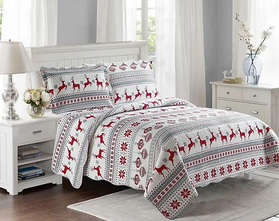 Marina Decoration Rich Printed Embossed Pinsonic Coverlet Bedspread Ultra Soft Bedding Summer Christmas Quilt Set with Shams, Xmas Deer Pattern