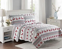 Marina Decoration Rich Printed Embossed Pinsonic Coverlet Bedspread Ultra Soft Bedding Summer Christmas Quilt Set with Shams, Xmas Deer Pattern