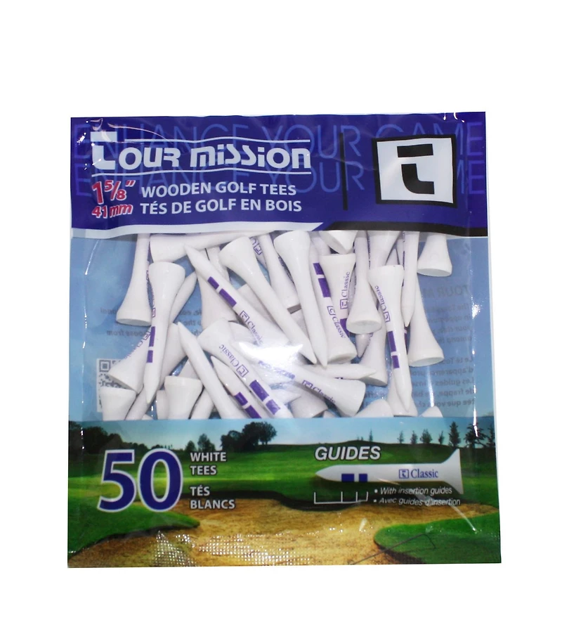 Tour Mission, 1 5/8" (41mm) Tés De Golf En Bois Blanc, paquet De 50 par Tour Mission