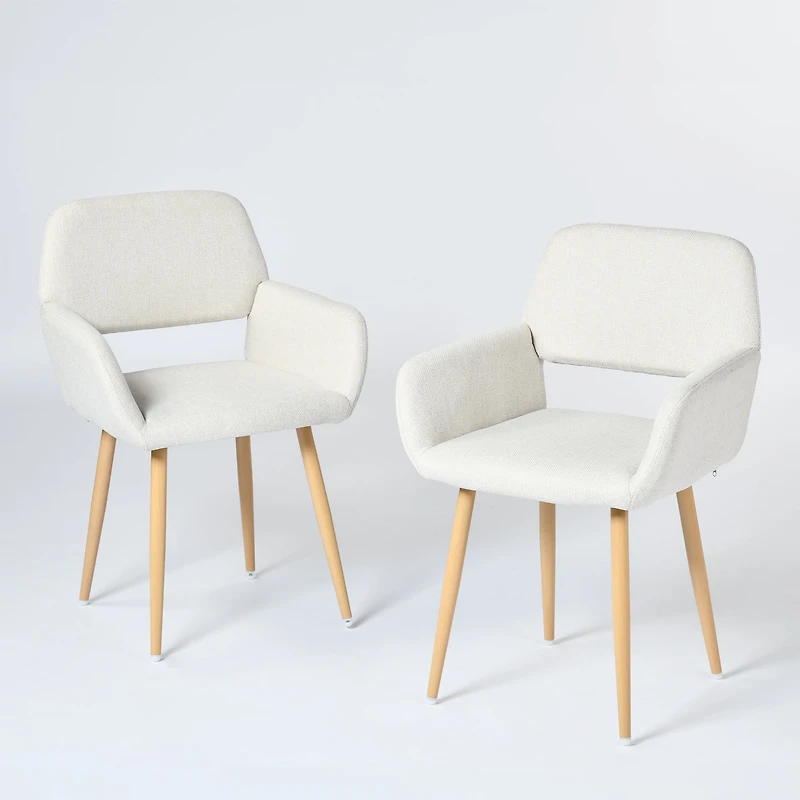 Homy Casa 2 Pack Upholstered Dining Chairs with Armrests and Faux Wood Metal Legs for Modern Homes