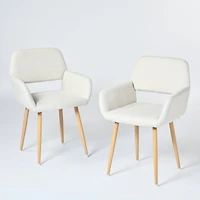 Homy Casa 2 Pack Upholstered Dining Chairs with Armrests and Faux Wood Metal Legs for Modern Homes