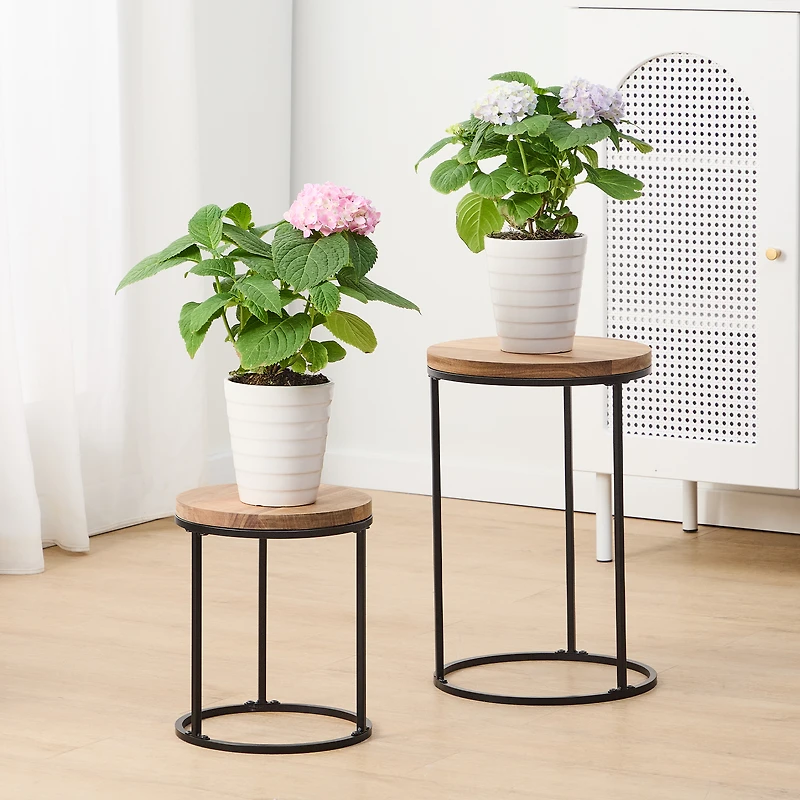 Better Homes and Gardens Acacia Top Plant Stand,2 Pack,Black