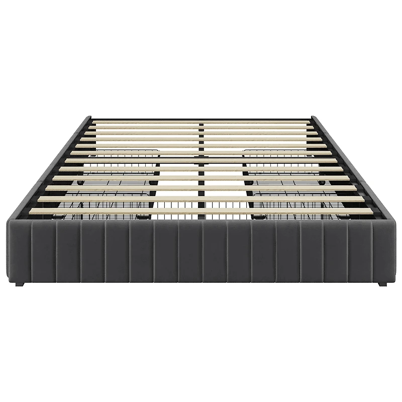 Fullfurnique Upholstered Platform Bed Frame with Three Storage Drawers, Full, Dark Gray