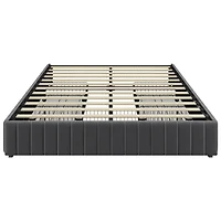 Fullfurnique Upholstered Platform Bed Frame with Three Storage Drawers, Full, Dark Gray
