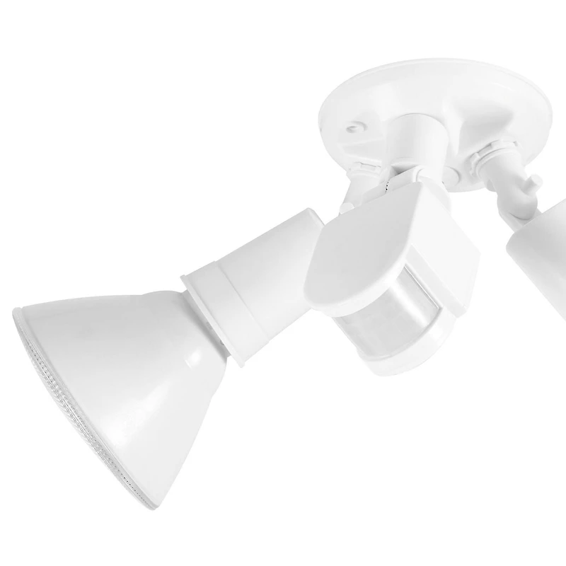 Globe Electric 300W Weather Resistant Motion Sensor Activated Twin Light Security Light, White Finish, 180 Degree Detection Zone (79770)