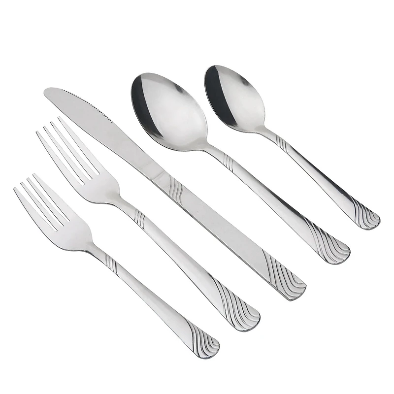 Mainstays Swirl 48 Piece Stainless Steel Flatware and Organizer Tray Set, Silver, Service for 8