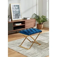 Imperial Tufted Ottoman With Golden X Base (Navy Blue)