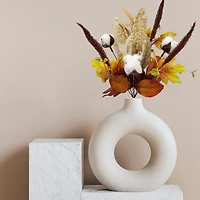Piliers Buisson floral artificiel intérieur, érable et coton de couleur jaune, hauteur assemblée 45.5cm