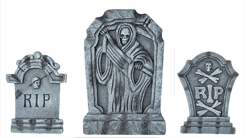 Way to Celebrate! Halloween Outdoor Gray Styrofoam Tombstone Decor Set, 3-Piece