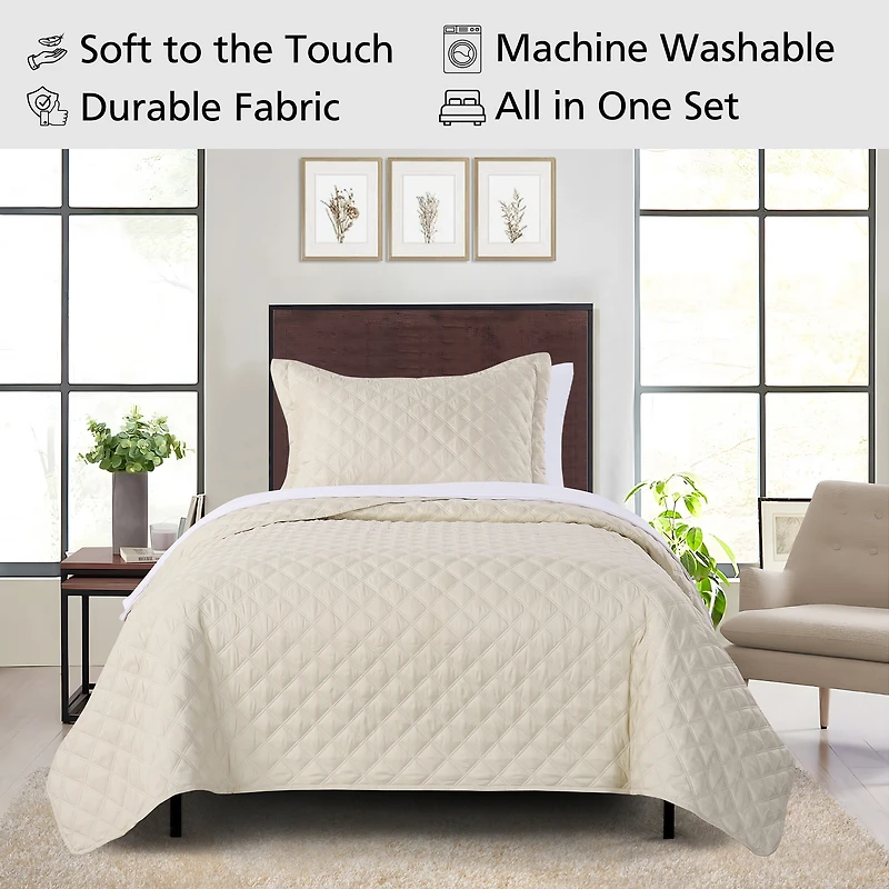 Mainstays All in One Lightweight Quilt Set and Sheet Set -7 Piece, King, Beige