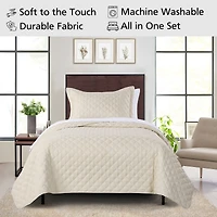 Mainstays All in One Lightweight Quilt Set and Sheet Set -7 Piece, King, Beige
