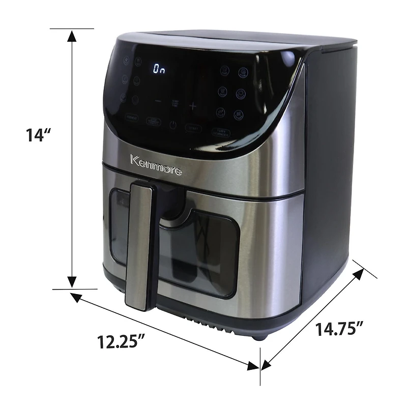 Kenmore 8 Qt Air Fryer 1700W 12 Presets Digital Touch Screen Stainless Steel Family Size Nonstick Basket Easy Cleanup Dishwasher Safe OilLess Cooking