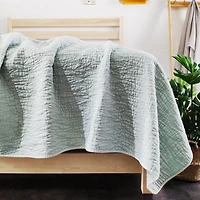 Gouchee Home Carson King Quilt Set – 3-Piece Mint Bedding Set, Stone-Washed Cotton with Wave Stitch Pattern, Soft All-Season Bedspread with Plush Fill & Matching Pillow Shams