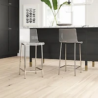 Clear Acrylic Stool with Chrome Leg – Tall Minimalist Stool with Transparent Seat, Footrest, Modern Design for Bars, Kitchens, and Contemporary Spaces
