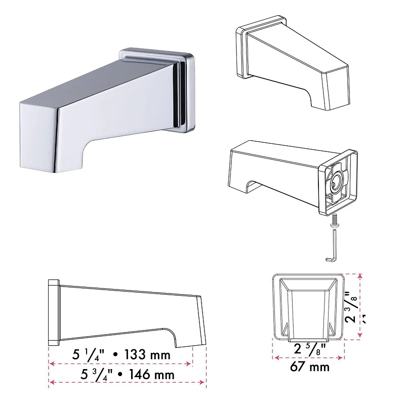 The akuaplus® 3-way diverter Pressure Balance Bath Shower Valve Set square with Magnetic Hand Shower 3 settings with Shower head, and Spout chrome finish