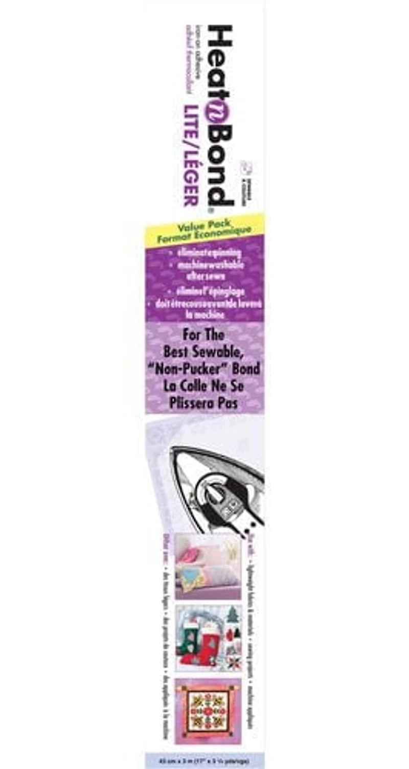 HEATNBOND Lite Iron-On adhésif Value pack, 43 cm (16.9 in) × 3 m (17" × 3¼yds), 3 m (3.28 yd)