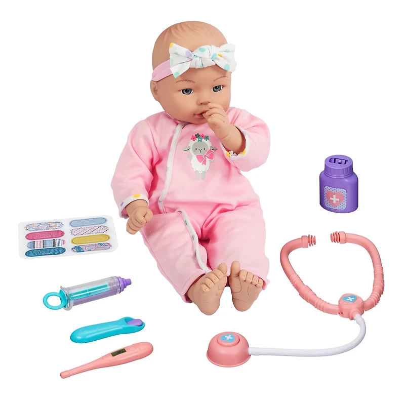 My Sweet Baby 16" Get Better Now Baby Doll Play Set, 9 Pieces Included, Light Skin Tone