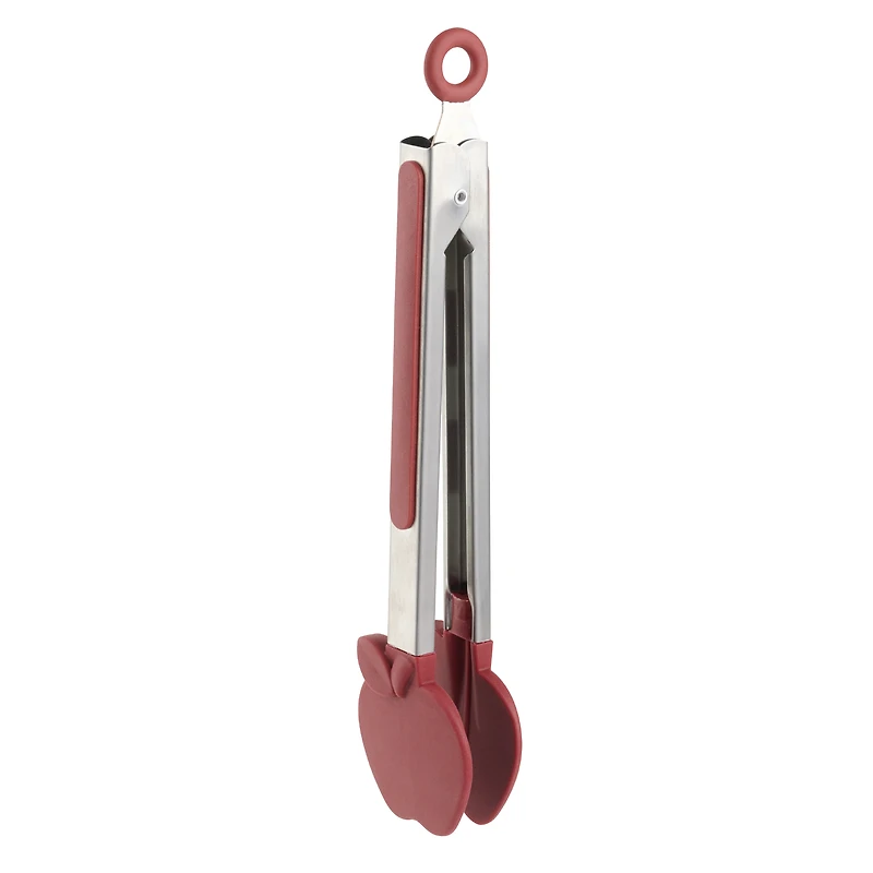 Way-to-Celebrate 9-Inch Stainless Steel and Silicone Kitchen Tongs, Apple, Red