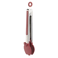 Way-to-Celebrate 9-Inch Stainless Steel and Silicone Kitchen Tongs, Apple, Red
