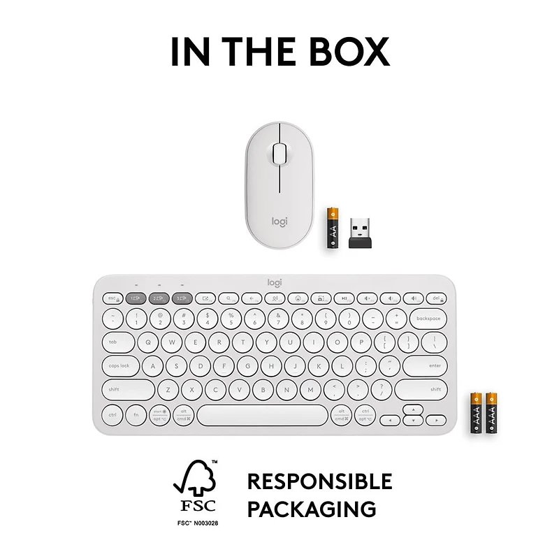 Logitech Pebble 2 Combo, clavier et souris sans fil, discrets et portables, personnalisables - Blanc
