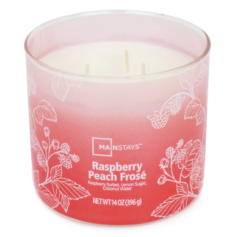 Mainstays 3-Wick Textured Wrapped Raspberry Peach Frose Scented Candle, 14 oz