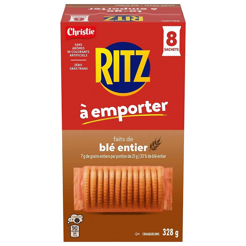 RITZ To-Go Baked with Whole Wheat Crackers, Pack of 8 individually wrapped cracker stacks, Portable Format, Convenient On-The-Go Snack, Lunchbox & Travel Snack 328g