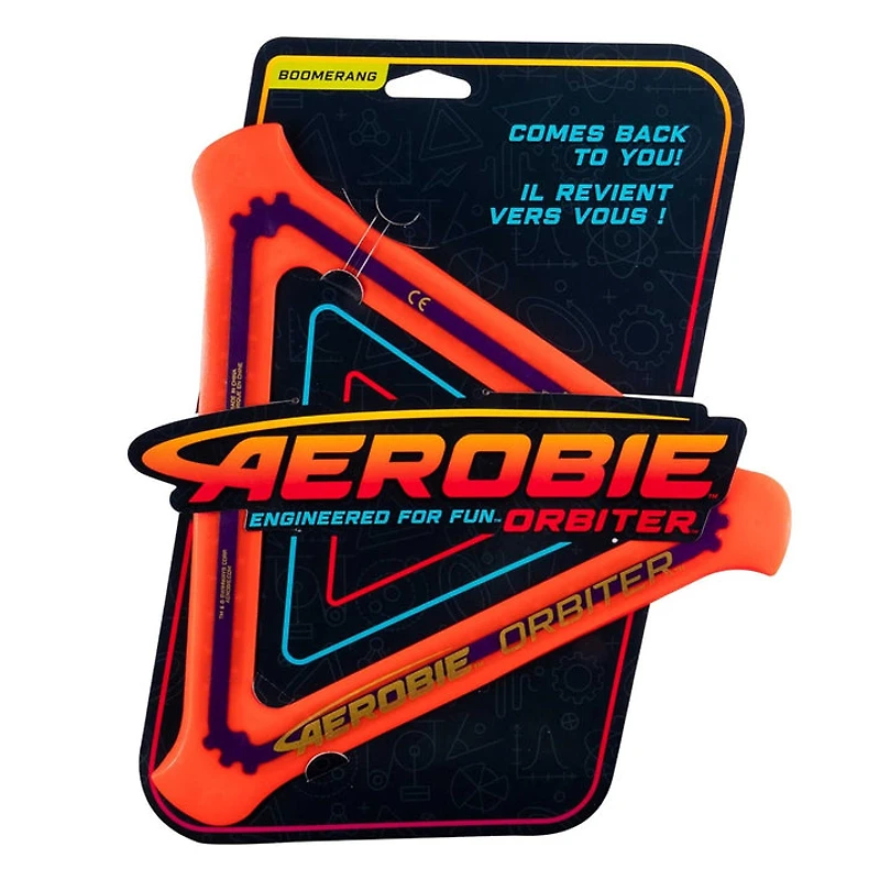 Boomerang Aerobie Orbiter à trois pales, boomerang en plastique avec bord en caoutchouc souple pour jeu extérieur