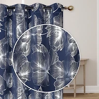 IH Casa Decor Foil Print Panel W 8 Grom Hibiscus Navy Blue 84" - Set of 2