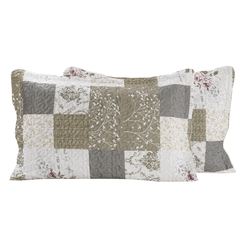 Marina Decoration Rich Printed Embossed Pinsonic Coverlet Bedset Ultra Soft Bedding Summer Quilt Set avec taies d'oreiller, motif floral rose et motif à carreaux de branches