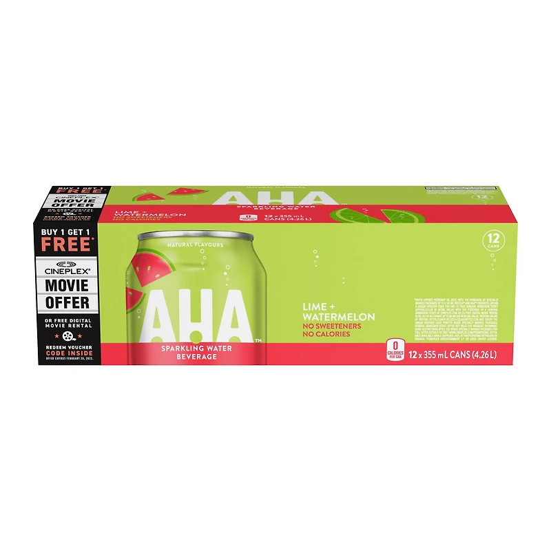 Aha Lime Watermelon Fridge Pack Cans, 355 mL, 12 Pack