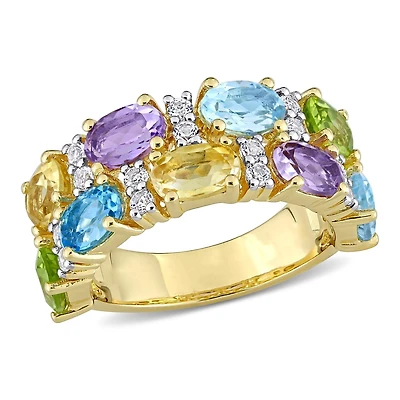 Bague de cluster Miabella avec 5 CT PBT de multi pierre précieuse en argent sterling plaqué rhodium jaune