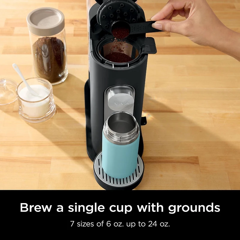 Ninja PB040C Pods & Grounds Coffee Maker, K-Cup Pod Compatible, 6-oz. to 24-oz. Sizes, Iced Coffee Maker, Black