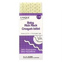 UNIQUE Baby Rick Rack Trim 3 mm (0.12 in) × 3.7 m (1/8 in × 4 yd), Yellow
