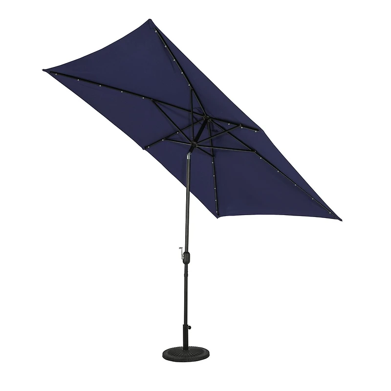Nassau 6.5-ft x 10-ft Rectangular Market Umbrella with LED Bulb Lights - Navy Blue - Breez-Tex