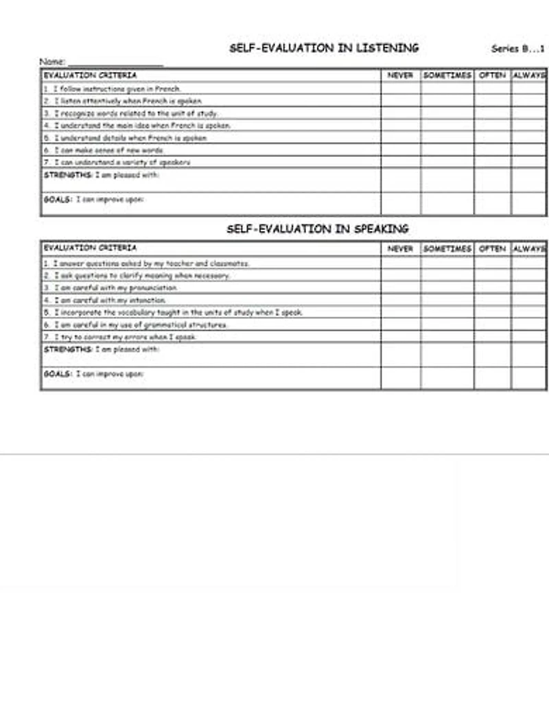 Activités reproductibles en français pour la classe de FLS sur l’évaluation