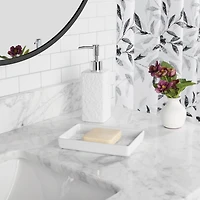 Mainstays 16-Piece Black and White Botanical Shower Curtain Bathroom Set – Fabric Curtain with Rug, Hooks, Soap Dispenser & Tray