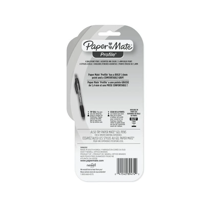 Paq. de 4 stylos Paper Mate, couleurs assorties