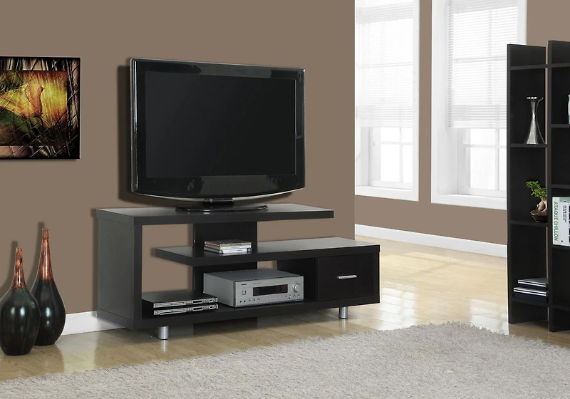 Monarch Specialties Tv Stand, 60 Inch, Console, Media Entertainment Center, Storage Cabinet, Living Room, Bedroom, Laminate, Brown, Contemporary, Modern