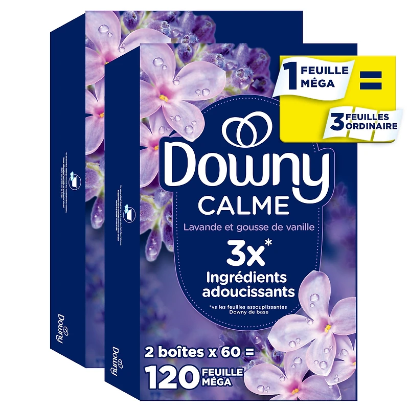 Downy CALM, Mega Dryer Sheets, Laundry Fabric Softener, Lavender and Vanilla Bean 120CT